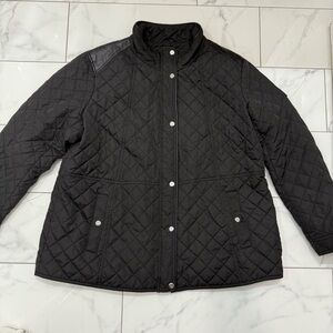 Lauren Ralph Lauren Black Quilted Jacket 1X Faux Leather Trim